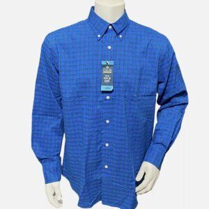 NWT Member's Mark Men's Cotton Poplin Long Sleeve Shirt, Blue/Black Plaid, SZ L